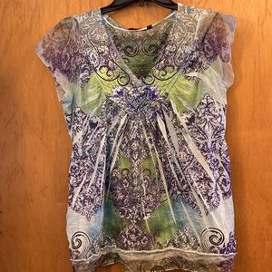 Apt. 9 Green and Purple Patterned Blouse